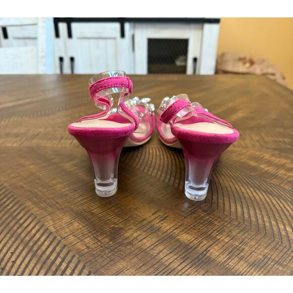 Allegra K 9 hot pink Clear slingback flower rhinestone peep toe heel sandals New - Picture 4 of 7